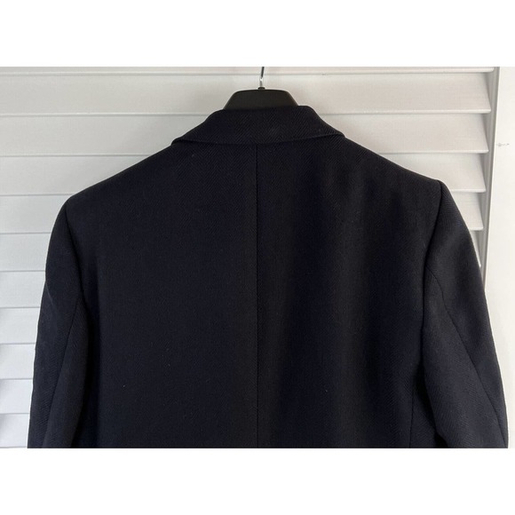 VTG Pierre Cardin Couture Mens Long Wool Top Dress Coat Overcoat Navy Blue - Picture 10 of 12